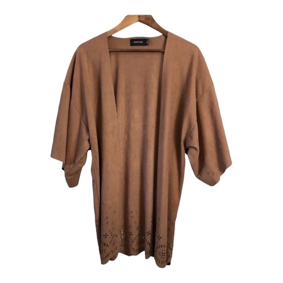 Mink PINK Light Brown Short Sleeve Open Front Cardigan Top XS - Picture 2 of 6